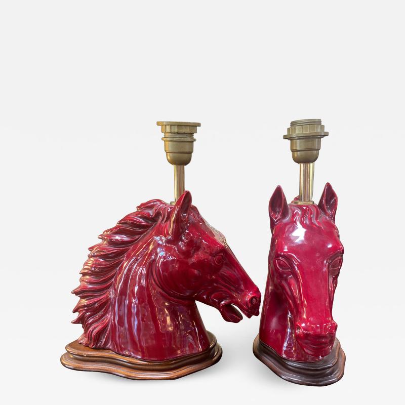 Ugo Zaccagnini Ugo Zaccagnini pair Ceramic Horse Heads Table Lamps Italy 1950s