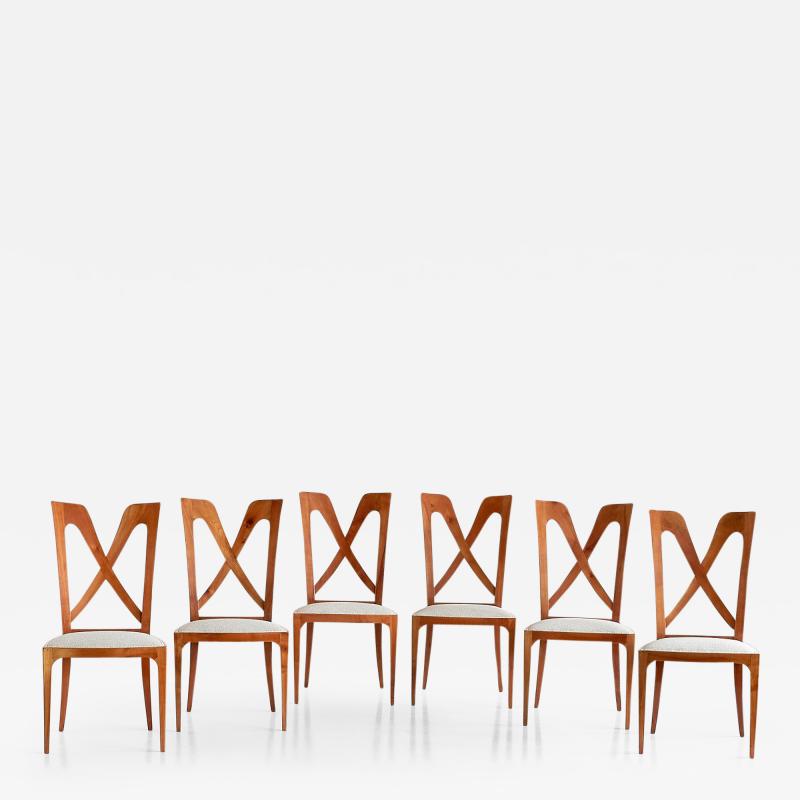 Ulderico Carlo Forni Set of Six Ulderico Carlo Forni Dining Chairs in Cherry Wood Italy 1940s