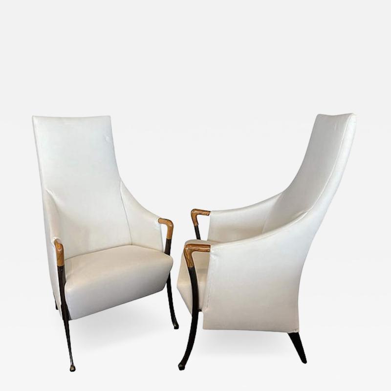 Umberto Asnago Pair of Italian Modern Walnut Ebonized Club Chairs Umberto Asnago