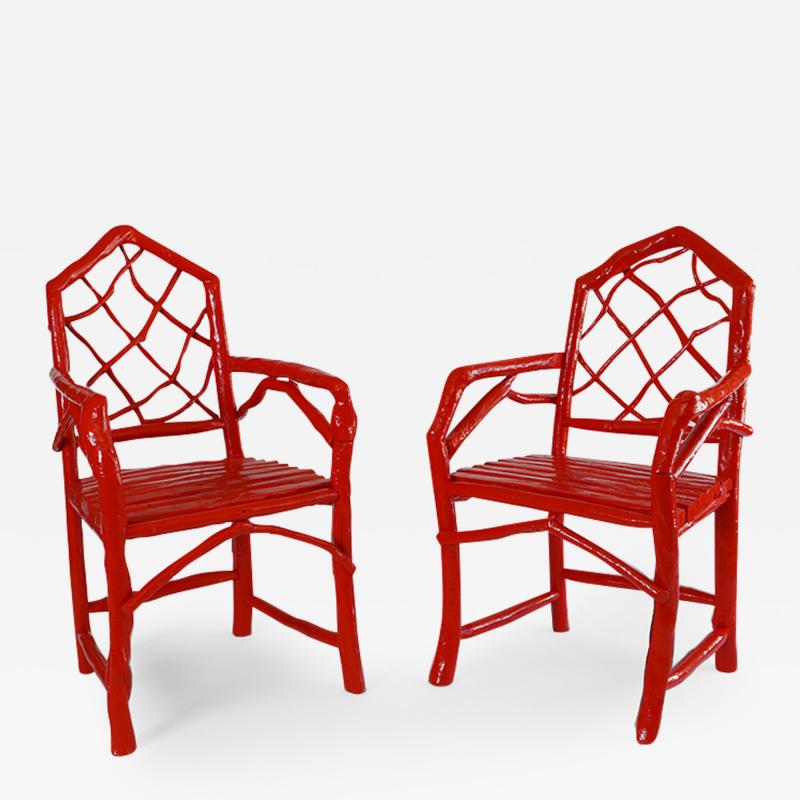Umberto Pasti PAIR OF RED LACQUER ROOT ARMCHAIRS