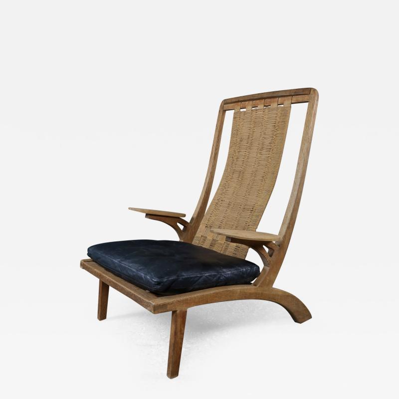 Unique Danish 1960s Armchair, Oakwood, Woven Papercord & Leather