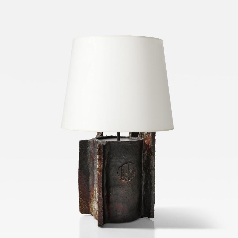 Unique Glazed Ceramic Table Lamp France c 1950
