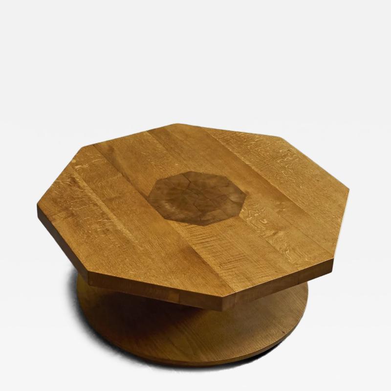 Unique Octagonal Coffee Table in Solid Oak with End Grain Wood 1950s