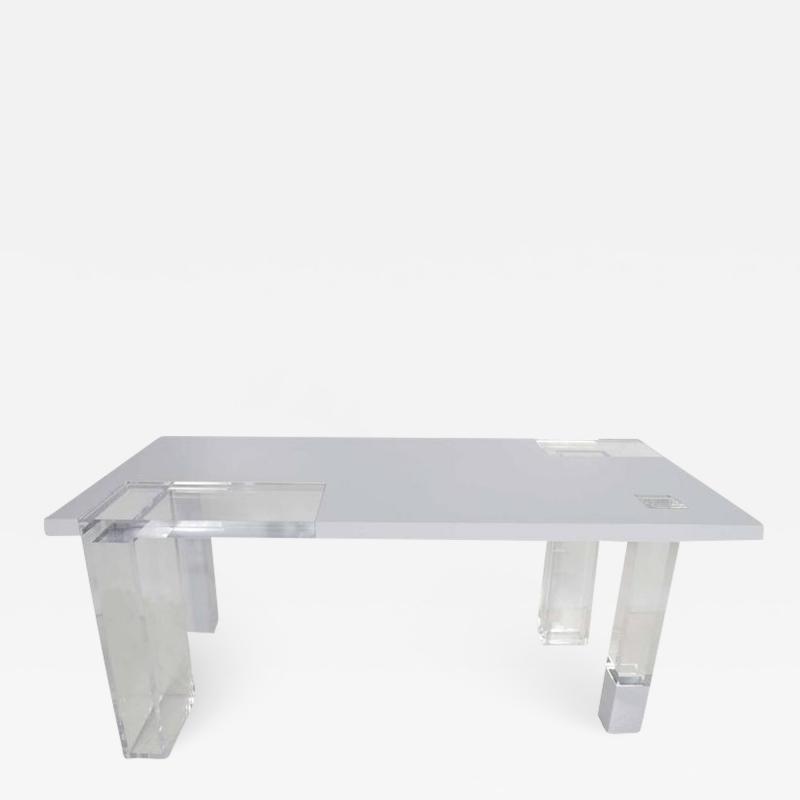 Unique Signed Lucite and White Lacquer Desk or Table