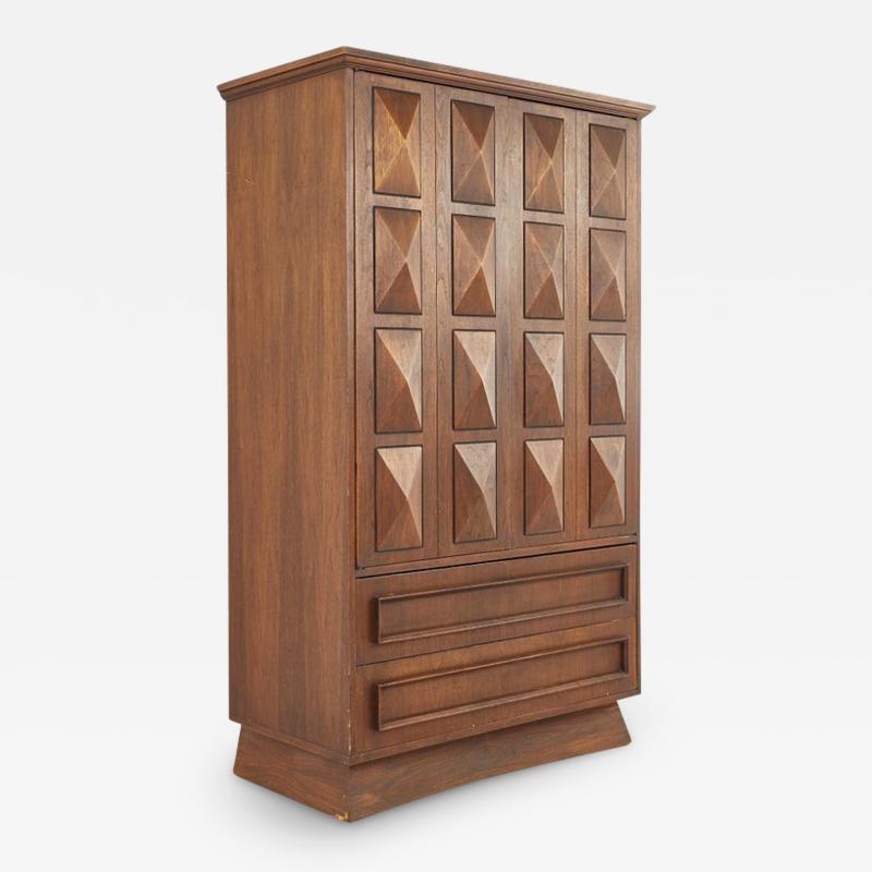 United Style Brutalist Mid Century Walnut Highboy Armoire Dresser