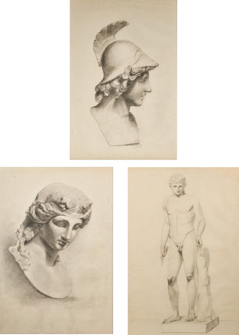 Unknown Academy Student 19th C Drawing Pencil on paper framed signed 