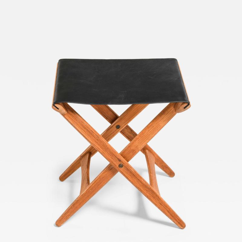 Uno Osten Kristiansson Folding Stool in Brass Leather and Oak by Uno sten Kristiansson 1950s