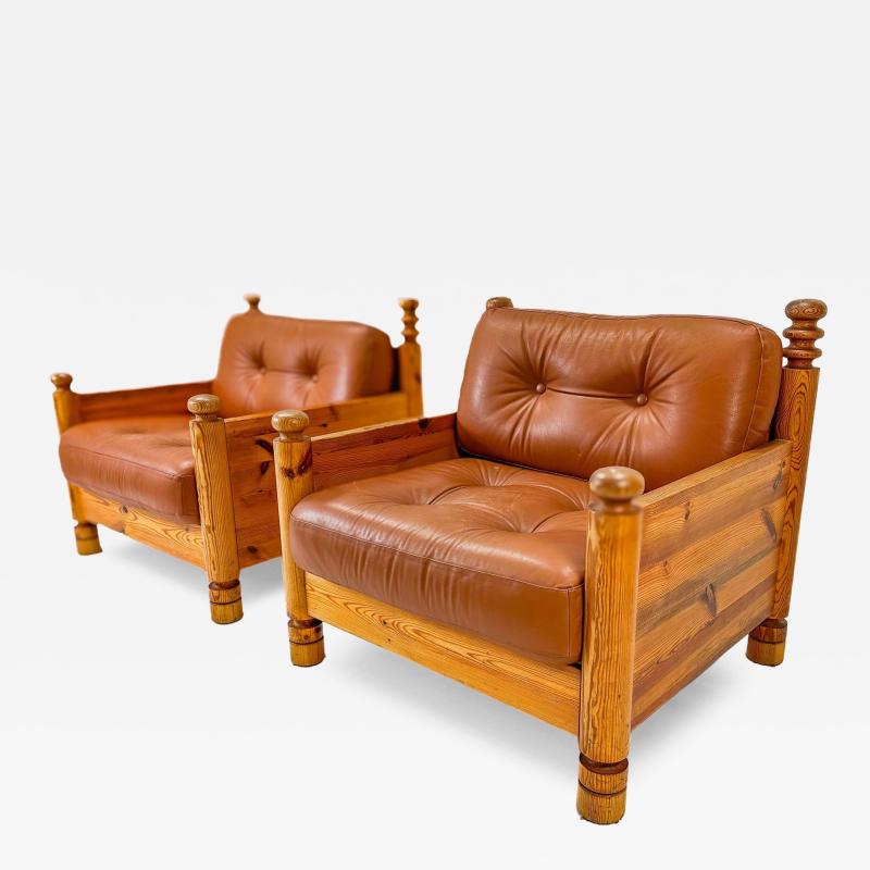 Uno Osten Kristiansson Pair of Pine Lounge Chairs by Uno and Osten Kristiansson