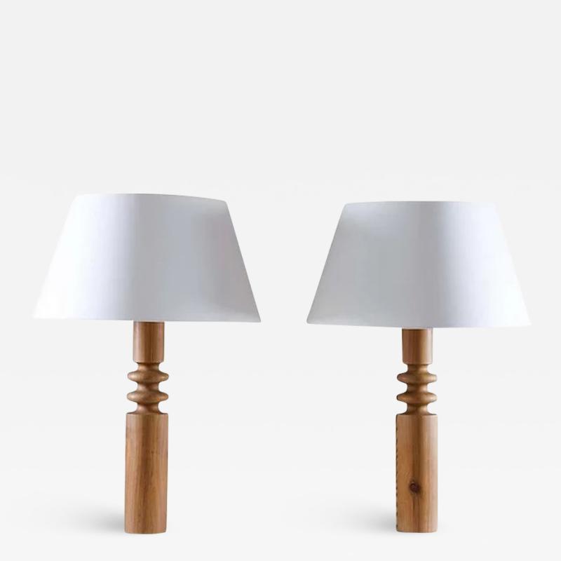 Uno Osten Kristiansson Pair of Scandinavian Midcentury Table Lamps in Pine by Luxus