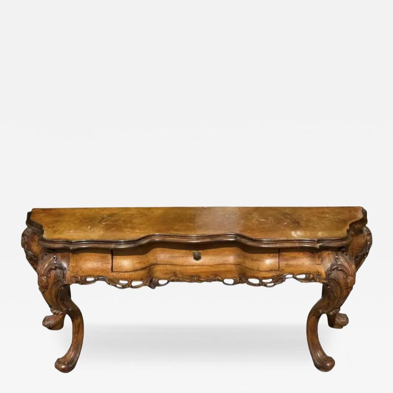 Unusual Antique Italian Fruitwood Low Console Table