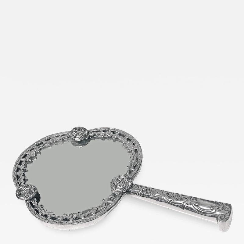 Unusual Antique silver hand mirror London1880 Robert Humphries