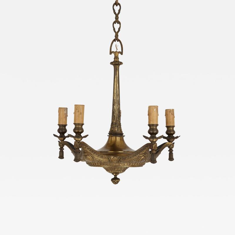 Unusual French gilt bronze cushion form chandelier