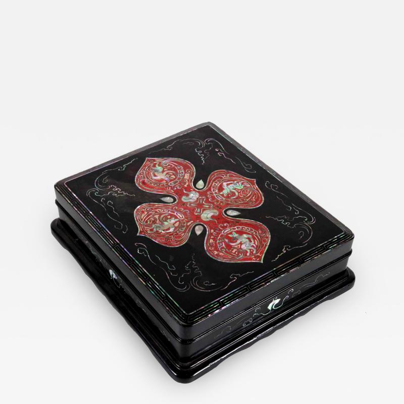 Unusual Japanese Lacquer Inkstone Box with MOP Inlays