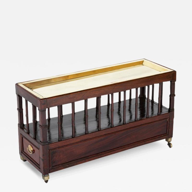 Unusual Regency Spindle Form Canterbury with Brass Tray Top Unusual Regency Spindle Form Canterbury with Brass Tray Top