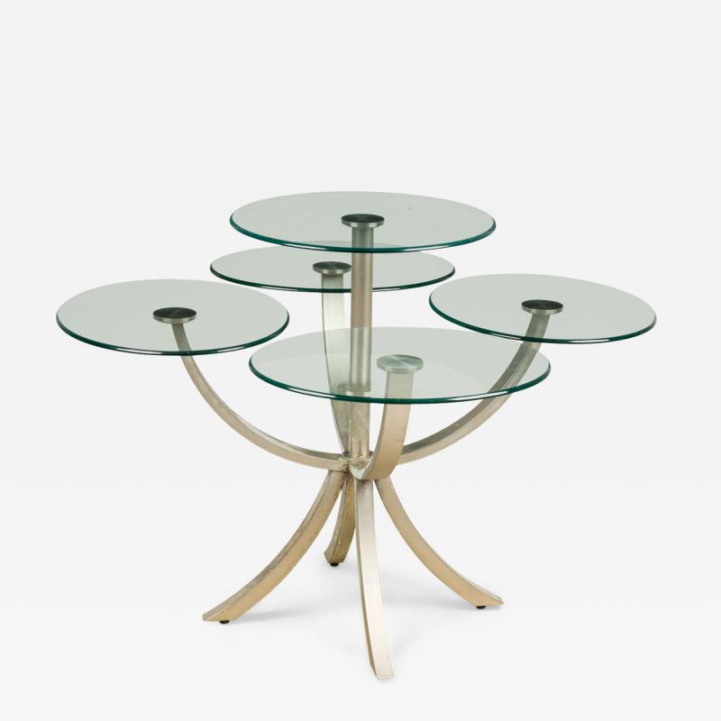 Unusual Silvered Metal and Glass Center Display Table