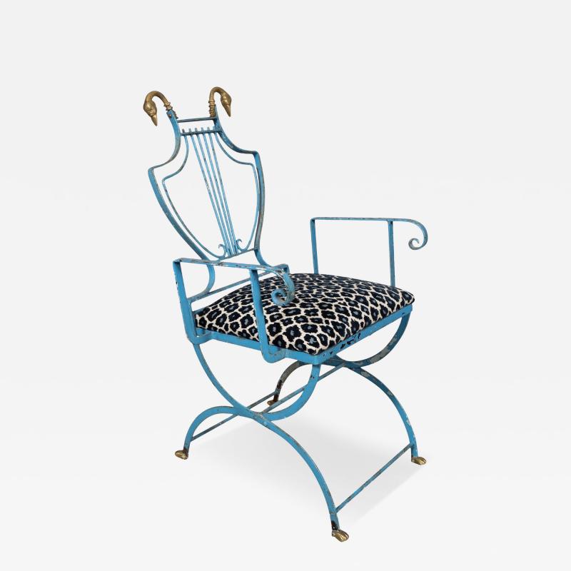 Unusual Wrought Iron And Brass Armchair