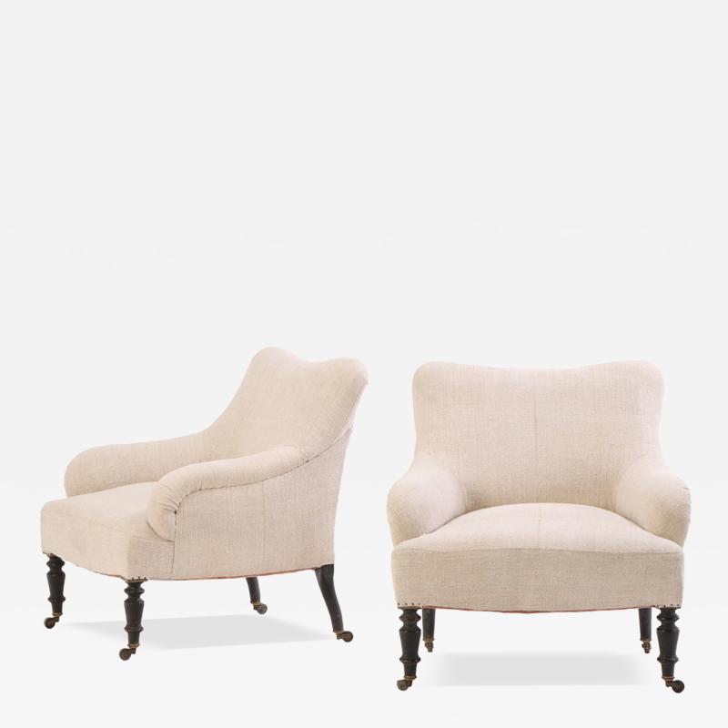 Unusual pair of French Napoleon III lounge chairs C 1860 