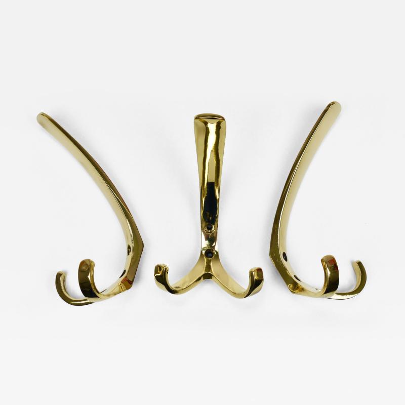 Up to 7 Herta Baller Mid Century Brass Coat Double Wall Hooks Vienna 1950s