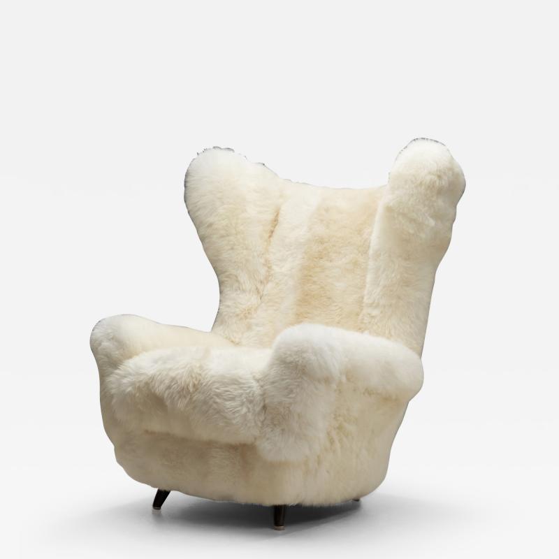 Upholstered Armchair in Off White Longhair Europe 20th century