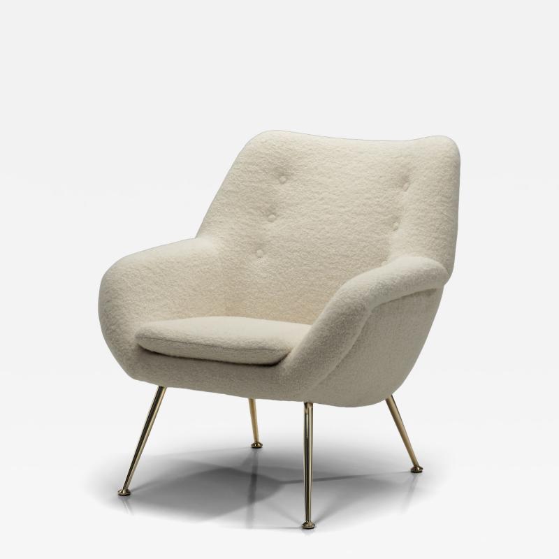 Upholstered Lounge Chair with Brass Legs Europe 20th Century