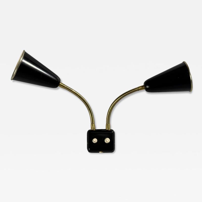 Upsala Armaturfabrik Adjustable Wall Sconce Black Metal Brass Sweden 1960s