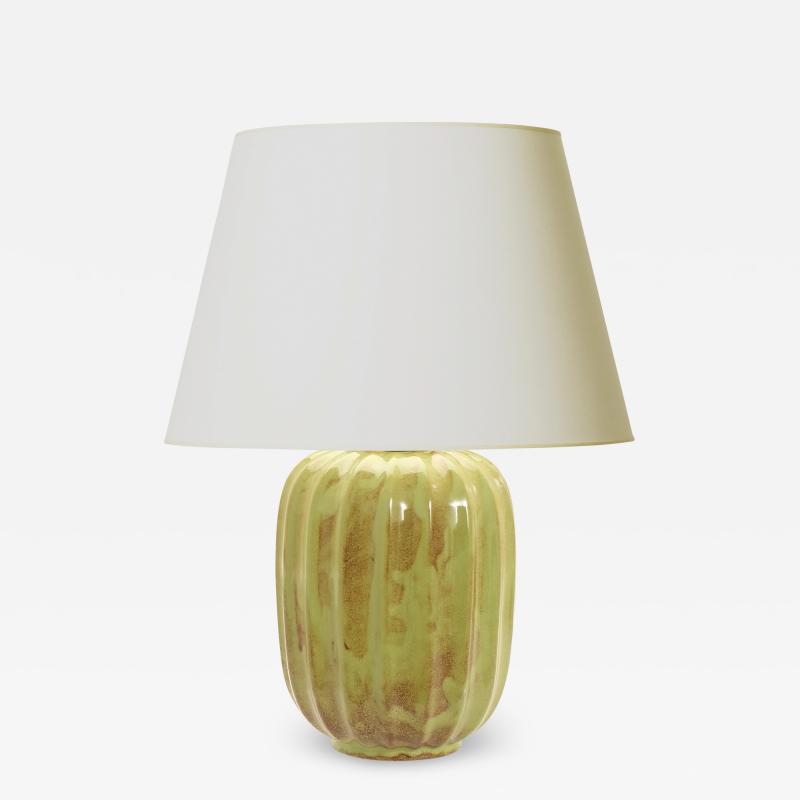 Upsala Ekeby Art Deco Table Lamp in Tea Green Brown Glaze by Upsala Ekeby