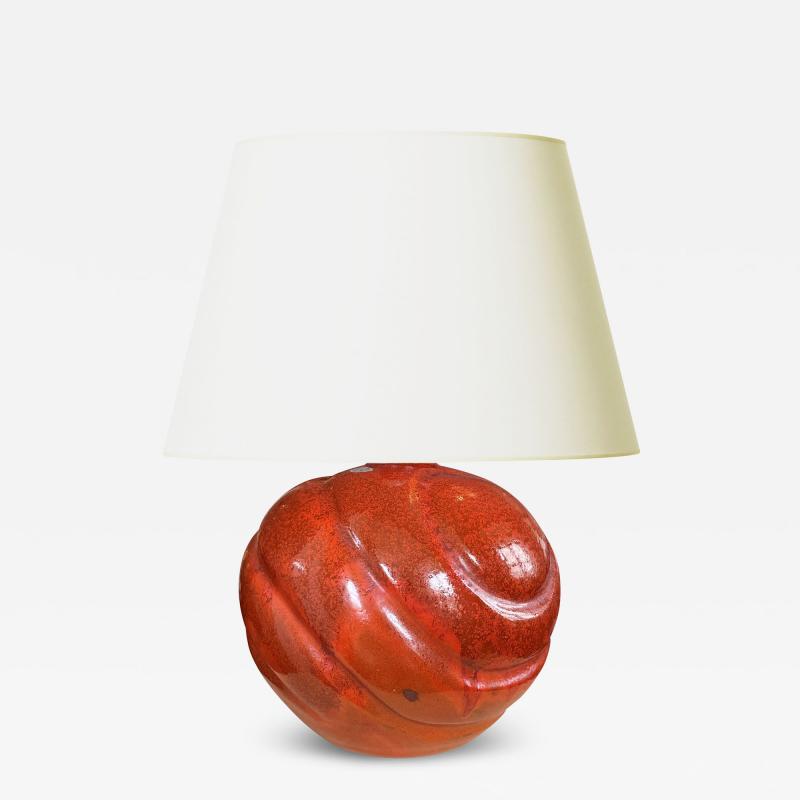 Upsala Ekeby Large Table Lamp in Persimmon Orange Glaze by Upsala Ekeby
