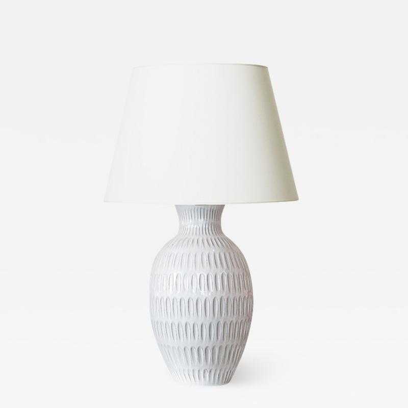 Upsala Ekeby Large Table Lamp with Gouged Design by Anna Lisa Thomson