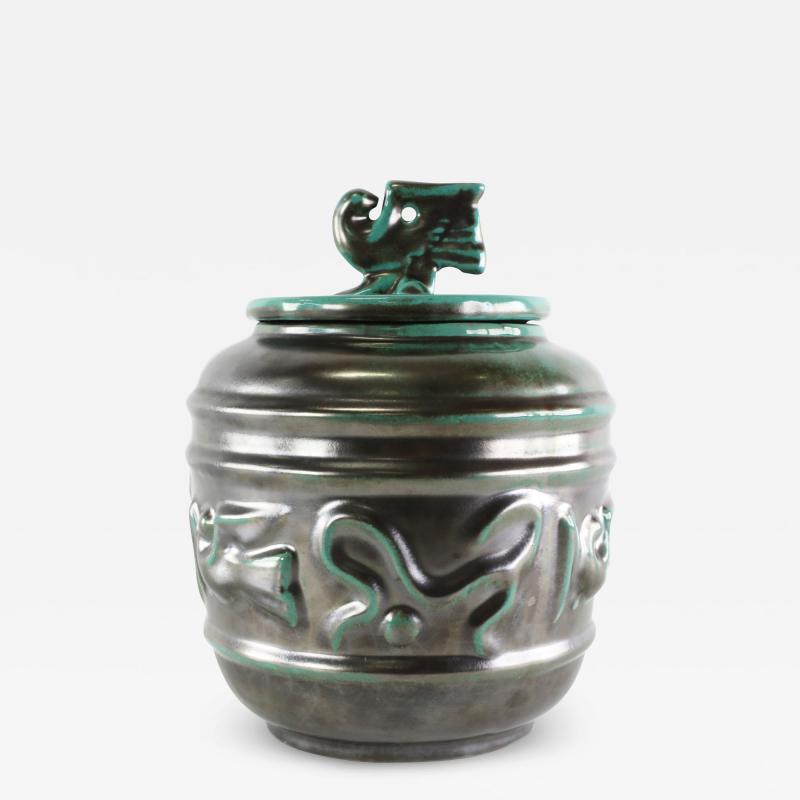 Upsala Ekeby Lidded Jar Vase with Bird Motifs by Ekeby