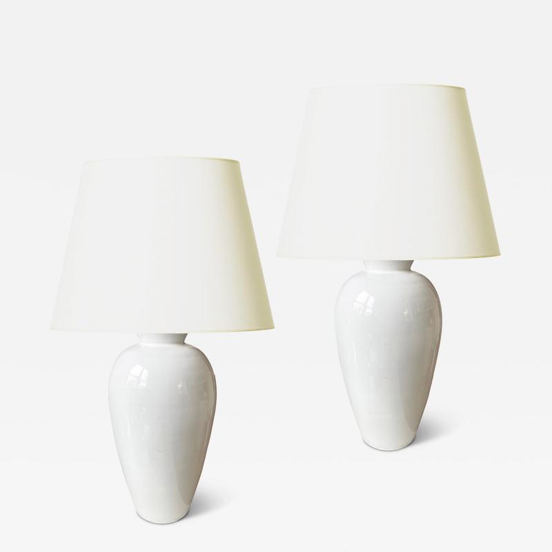 Upsala Ekeby Pair of Monumental Table Lamps in Gloss White Glaze by Greta Runeborg for Ekeby