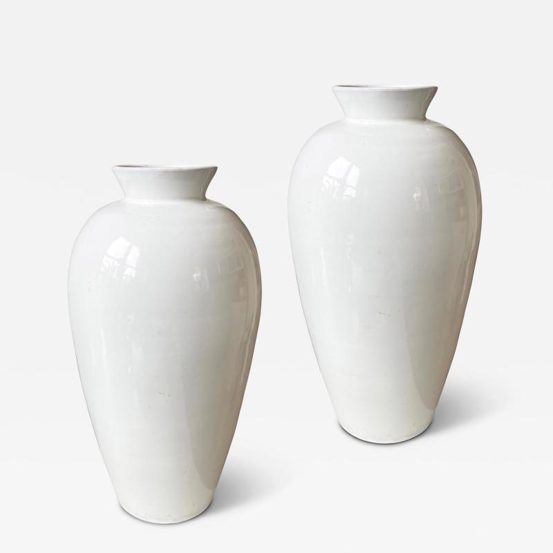 Upsala Ekeby Pair of Monumental Vases in Gloss White Glaze by Greta Runeborg for Upsala Ekeby