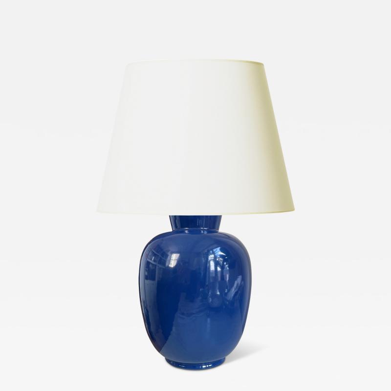 Upsala Ekeby Table Lamp in Saturated Blue Glaze by Upsala Ekeby