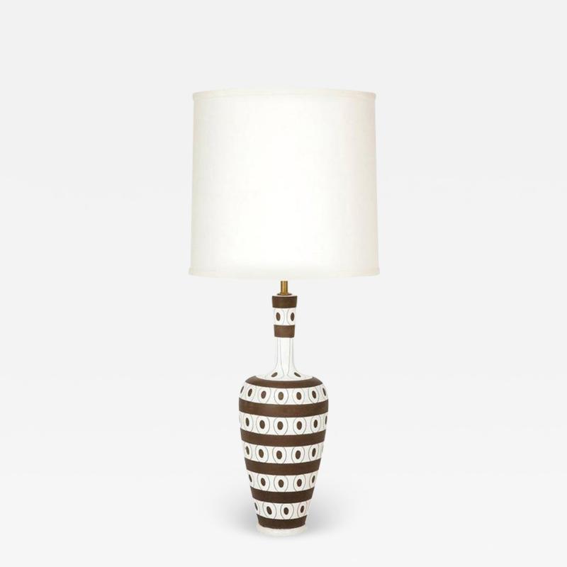 Urbano Zaccagnini Zaccagnini Lamp Ceramic Stripes Dots White Brown Signed