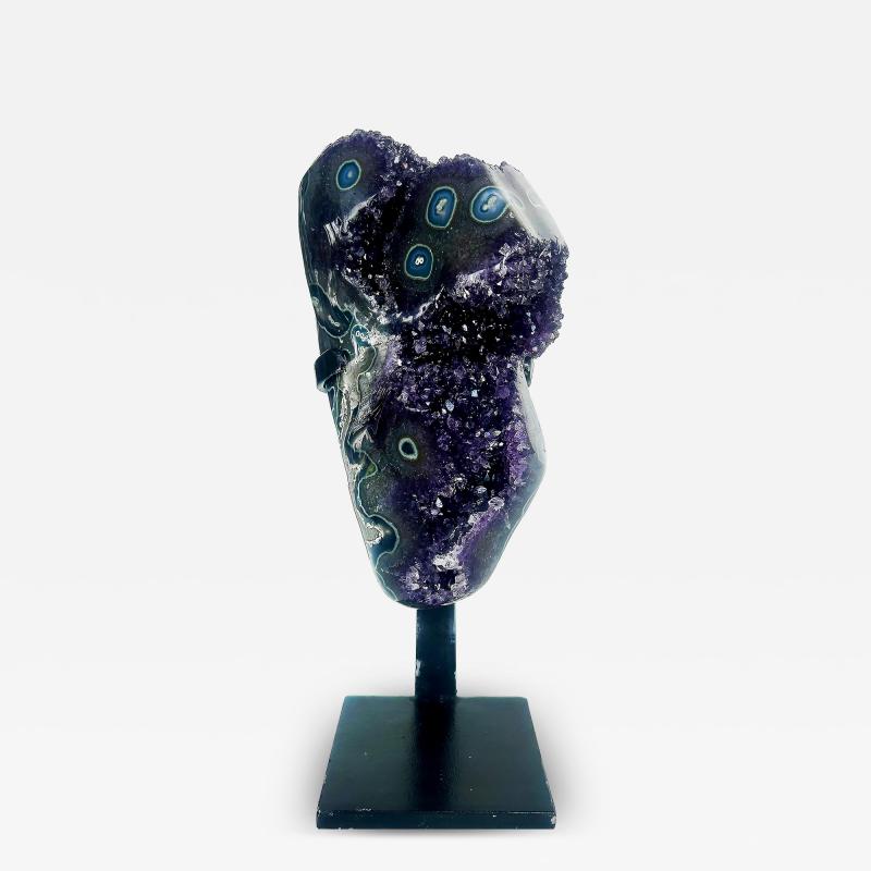 Uruguayan Amethyst Agate Eyes Geode Weighs 18 lbs on Custom Made Stand
