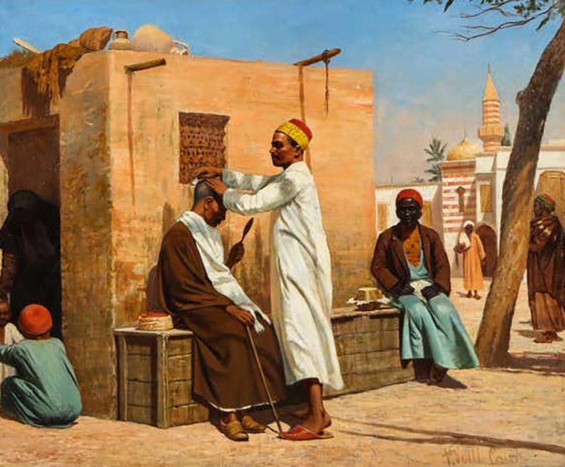 V Voill An Exceptional Orientalist Oil Painting The Barber Cairo