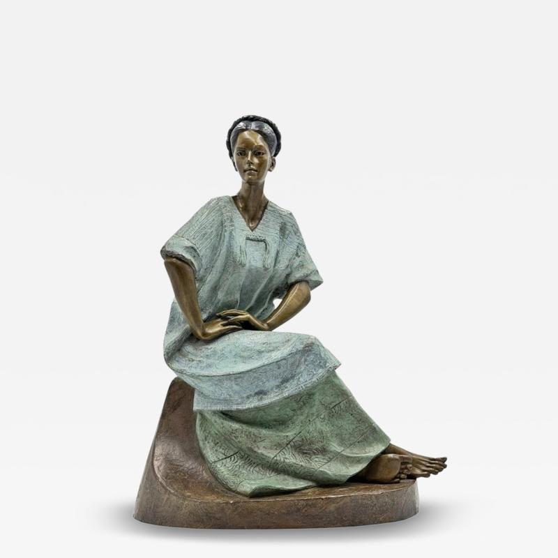 V ctor Guti rrez Monumental Mexican Bronze Seated Woman Sculpture 1989