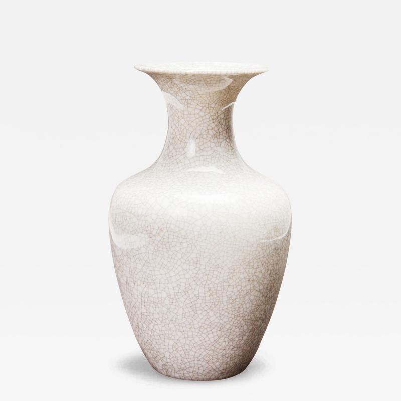 VEB Lichte German Mid Century White Crackle Glazed Ceramic Vase
