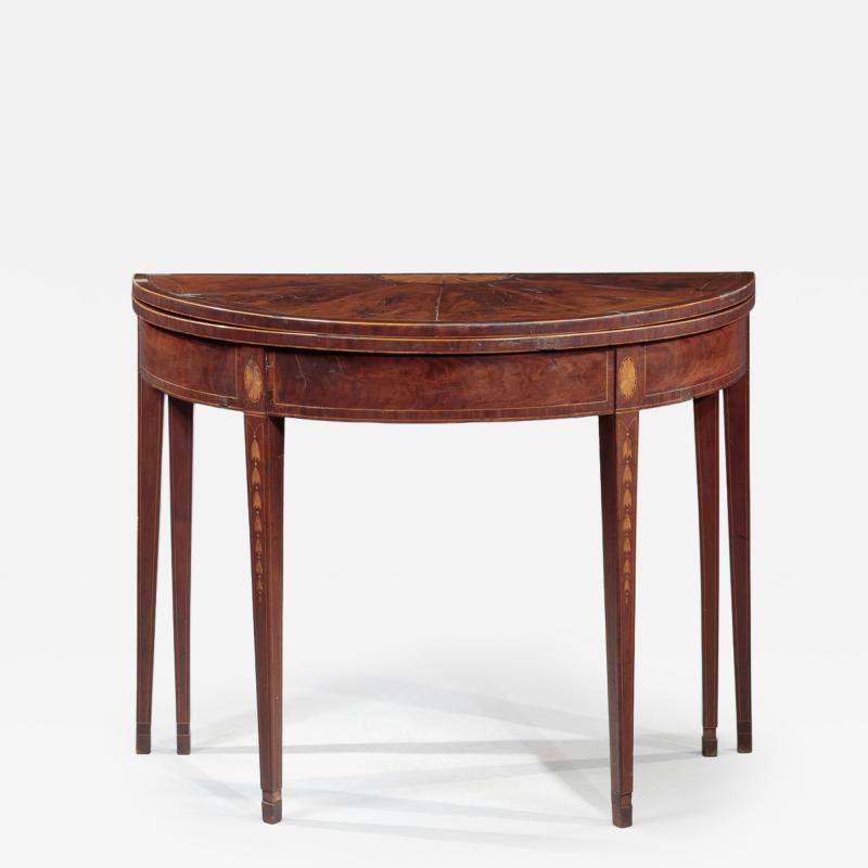 VERY FINE FEDERAL INLAID DEMILUNE CARD TABLE