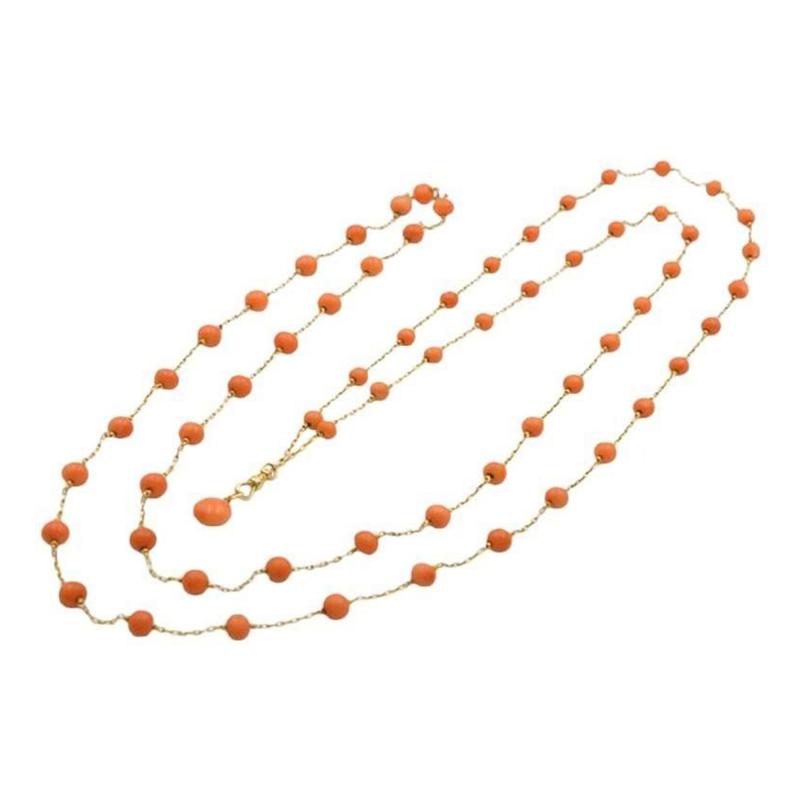 VICTORIAN CORAL AND 14K GOLD LONG CHAIN CIRCA 1900