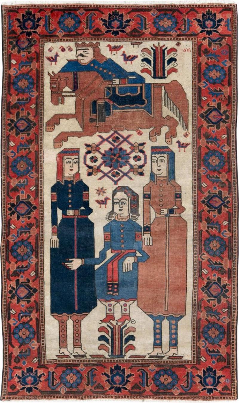 VINTAGE PERSIAN PICTORIAL BAKHTIARI RUG