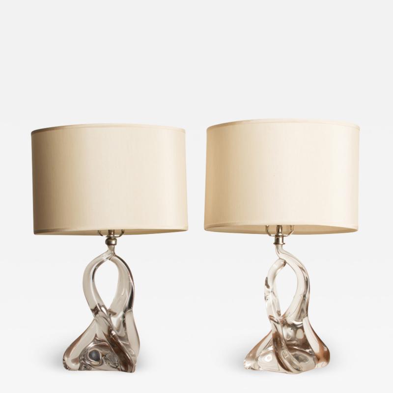 Val St Lambert A pair of clear glass lamps by the Belgian manufacturer Val Saint Lambert