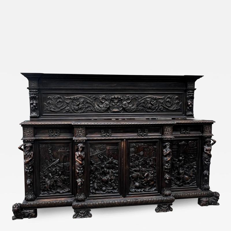 Valentino Panciera Besarel MAGNIFICIENT ITALIAN BAROQUE HIGHLY CARVED EPIC BATTLE SCENE CABINET