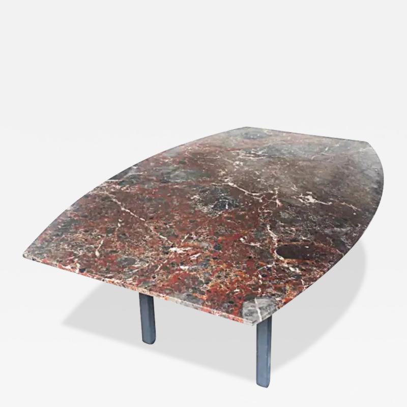 Variegated Marble Dining Table with Painted Steel Legs and Stretchers