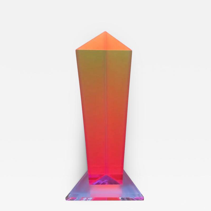 Vasa Velizar Mihich Rare Vasa Mihich Iridescent Op Art Acrylic Lucite Tower Table Sculpture in Pink