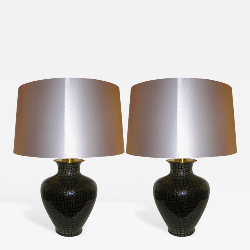 VeArt VeArt 1960s Pair of Black Glass Lamps with Speckles