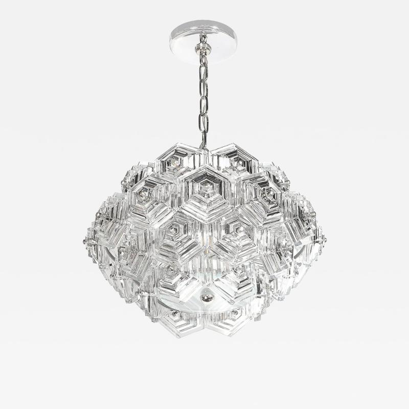 Veb Ebersbach Mid Century Hexagonal Prism Frosted Glass Diffuser Chandelier by Veb Ebersbach