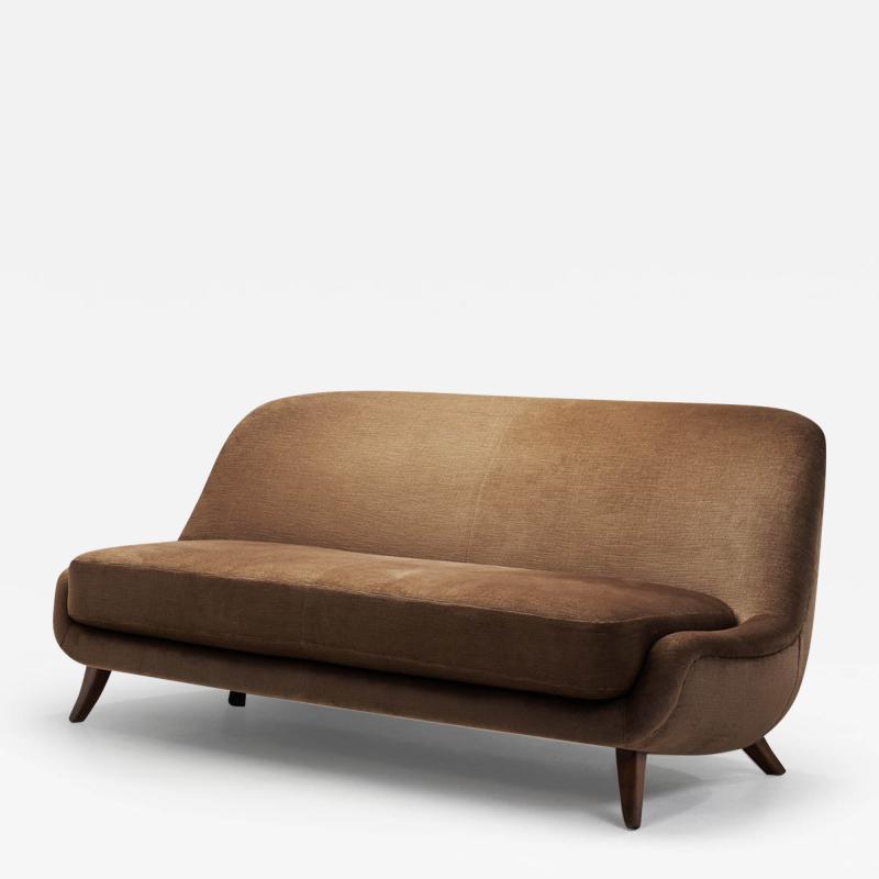 Velour Two Seater Sofa with Solid Wood Legs Europe ca 1950s