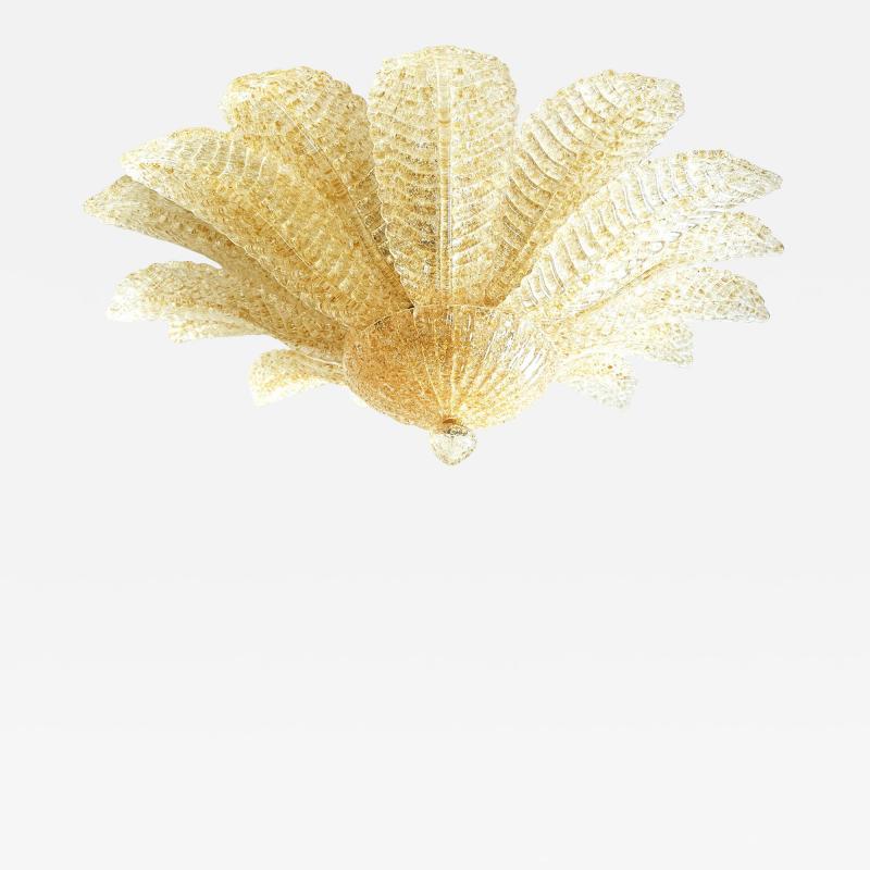 Venetian Amber Leaves Graniglia Murano Glass Flush Mount