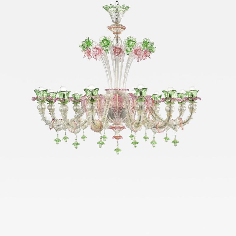 Venetian Floral C Rezzonico Murano Glass Chandelier With Silver Leaf