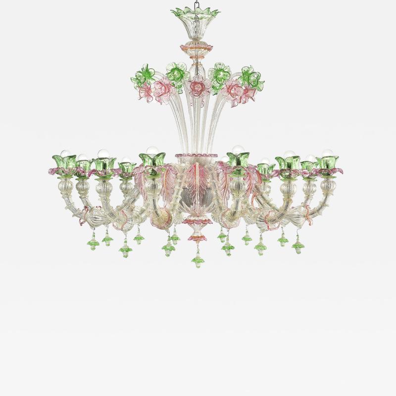 Venetian Floral C Rezzonico Murano Glass Chandelier With Silver Leaf